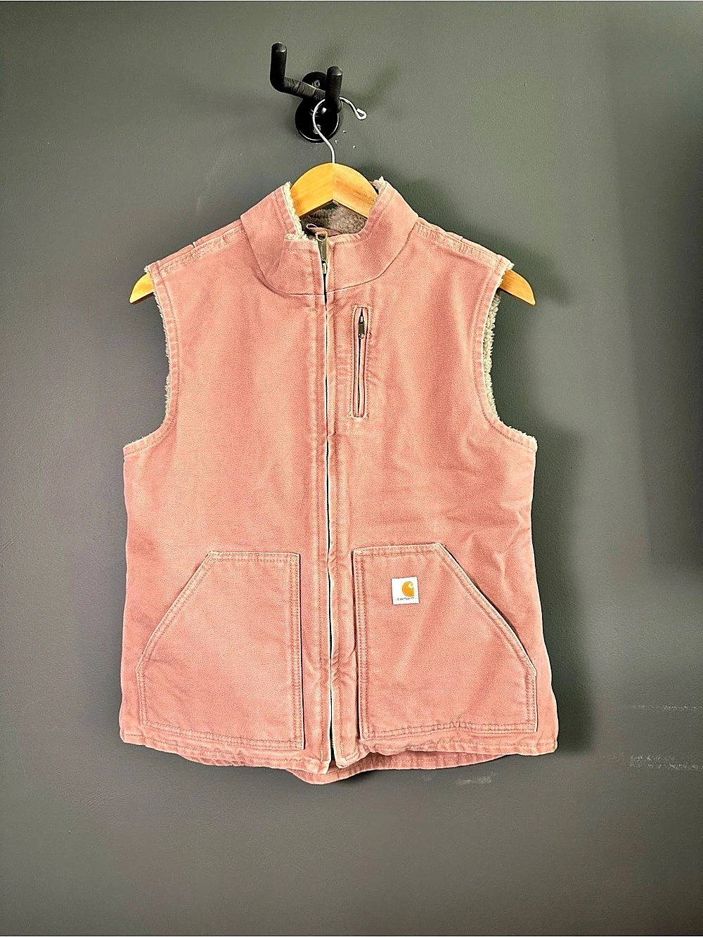 Carhartt Women's Small S Vintage Rose Pink Sandstone Mock Neck Sherpa Lined Vest